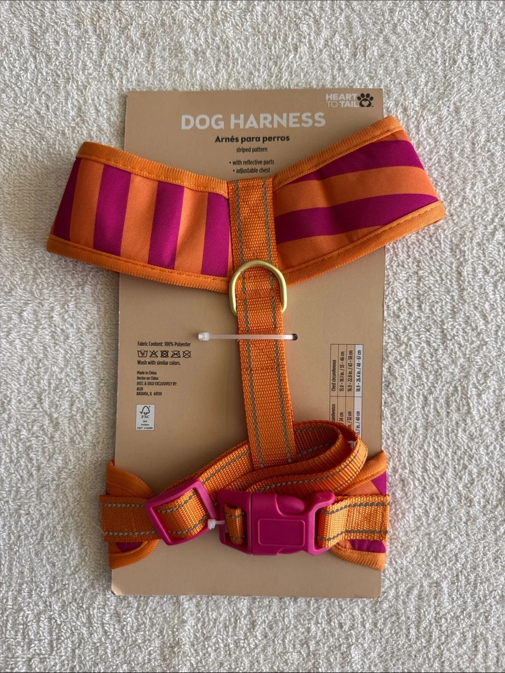 Heart To Tail Orange & Pink Striped Dog Harness - Large